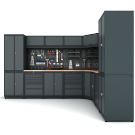 Resim İdeal Ekipman 3.2m x 2.6m Modüler Köşe Çalışma Tezgahı İE.36.18.81 