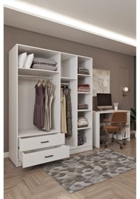 Resim Ases Mobilya Ases Hdf5358 Genç Odası Gardırop Ve Çalışma Masası Hediyeli Beyaz - Safir Meşe Beyaz 