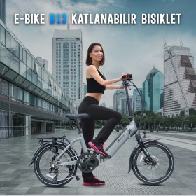 Resim Asvıva B13M Ortadan Motorlu Katlanabilir Elektrikli Bisiklet – 36V Samsung Batarya, Gri, 20” Jant 
