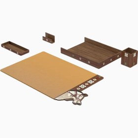 Resim Faras Desk Set, Ceviz Ahşap ve Crossgrain Deri, Sümen Takımı - Deve Tüyü 