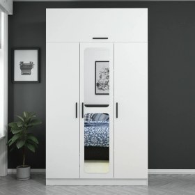 Resim Minar Kale 3 Kapaklı Aynalı Zincir Dolap-Yüklük - Beyaz 210 cm 