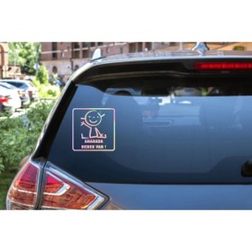 Resim Turuncu Sticker Arabada Bebek Var Cam Sticker 15x15 Cm 