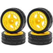Resim Samdoo Tamıya Tt02 Xv01 Hsp 94123 Uyumlu 67 45 27mm Sarı Kumandalı Araba Lastikleri - 4 Adet Off-road Jeep Rehber Lastik Seti 