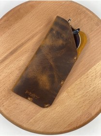 Resim MAT Deri Rayban Gözlük Kabı Efektli Hakiki Deri El Yapımı Slim Okuma Gözlük Kılıfı 