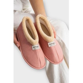Resim Unisex Içi Yünlü Kışlık Ev Ayakkabısı Panduf Pudra 