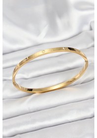 Resim 316l Çelik Gold Renk Zirkon Taşlı 65 Mm İnce Kadın Kelepçe Bileklik Altın 