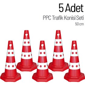 Resim İleri Trafik 5 Adet PPC Trafik Konisi 50 cm Trafik Dubası Seti 