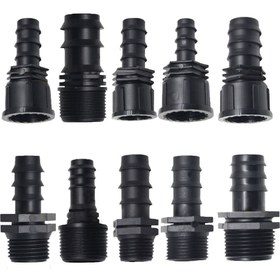 Resim Evrensel Bahçe Hortumu Barb Bağlantı Parçaları - 16mm/20mm/25mm PE Plastik Erkek & Dişi Vida Uçları, 1/2" 3/4" 1" İnç, Sulama Boruları için Siyah, Çim ve Dış Mekan Su Sistemleri 