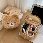 Resim Kadınlar için büyük kapasiteli sevimli ayı peluş kozmetik çantası - Nakışlı tasarımıyla taşınabilir seyahat makyaj düzenleyici, üç boyutlu elde taşınabilir tuvalet eşyası saklama, seyahat makyaj çantası | Canlı aksesuar | Yumuşak dokulu çanta, kozmetik seyahat çantası 