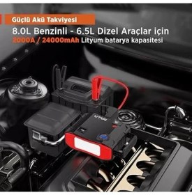 Resim Jstar 5 24000MAH 2000A Jump Starter + Lastik Şişirme Pompası Taşınabilir Akü Takviye Cihazı (Çanta + LCD Ekran + Powerbank + LED Lamba) 