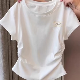 Resim Kadınlar İçin Beyaz Dar Kesim Kısa Kollu T-Shirt - İp Detaylı Bel ve Yuvarlak Yaka Tasarımı, H-Line Silüet, Yazlık Günlük Üst, Katmanlama Aksesuarı, Nefes Alabilen & Kolay Bakım (Elde Yıkanabilir), Şık Bluz, Pürüzsüz Dokulu, Çok Yönlü Gardrop Parçası 