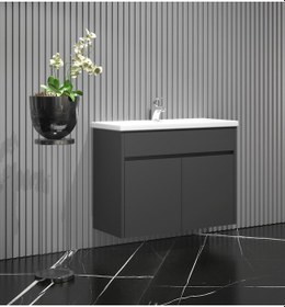 Resim Çiğdem Banyo Alt Dolabı 80Cm Antrasit Gri Mat Renkli Antrasit 