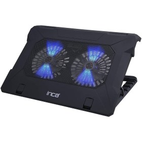 Resim Inca Inc-321rx Uyumlu Ergonomik Çift Fan Stand With Rubber Sessiz Notebook Soğutucu, Siyah 