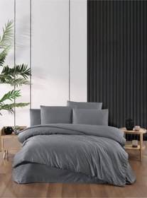 Resim Çift Kişilik Pamuk Saten Nevresim Takımı 200x220cm Pamuk Saten Nevresim Takımı 4 Antrasit 