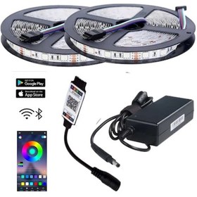 Resim 10 Metre 12v 60 Ledli Rgb İç Mekan Şerit Led 5a Plastik Adaptör Bluetoothlu Telefondan Led Kontrol Ü 