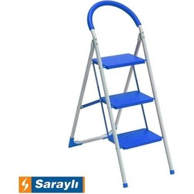 Resim Saraylı Mega Pratik Seyyar Merdiven 3 Basamak - Geniş Basamaklı Mavi 