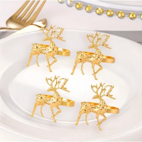 Resim UrbanCove Co 4’lü Altın Renkli Geometrik Geyik Peçete Halkası Seti 