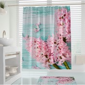 Resim Tropikhome Banyo Duş Perdesi-lila Çiçek Desen Banyo Perdesi Tek Kanat Küvet Perdesi 180x200 cm Lüx Perde 