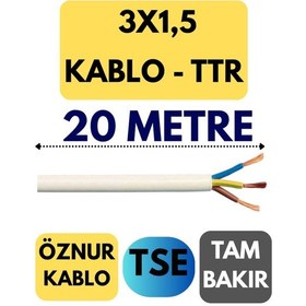 Resim Öznur 3x1,5 Ttr Kablo Metre Seçenekli Beyaz - 20 Metre 