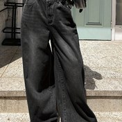 Resim Kadın Yüksek Bel Geniş Bacaklı Kot Pantolon - Yıkanmış Mavi, Bol Kesim, Rahat Tarz, Esnemez Denim, Bahar/Yaz/Sonbahar İçin Mükemmel, Yüksek Bel Kot Pantolon 