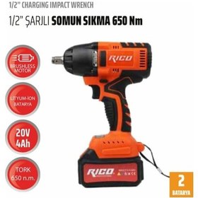 Resim Rico Çift Akü 20 V 4 Ah 650 NM Tork 1''2 Akülü Somun Sıkma Sökme 