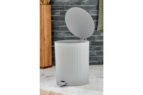 Resim Yuvarlak Pedallı Çöp Kovası, Çizgili Kapak, Banyo ve Mutfak Kullanımı, Gri 