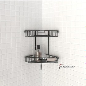 Resim Primanova Paloma Paslanmaz Alüminyum Siyah Banyo Köşe Rafı 2 Raf Siyah 