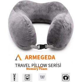 Resim Armegeda Gri Memory Foam Boyun Destekli Seyahat Yastığı – U Şekilli 