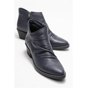 Resim Luvishoes Luvi Shoes Rule Lacivert Hakiki Deri Kadın Kalın Topuklu Bot Lacivert 