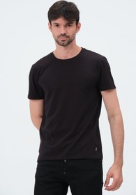 Resim Zinde LIFE P-006681-erkek Slim Fit Bisiklet Yaka Kısa Kol Basic Casual Spor T-shirt - Tişört-siyah 