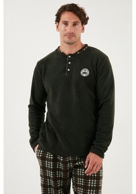 Resim Buratti Regular Fit Bisiklet Yaka Kışlık Yumuşak Dokulu Polar Erkek Pijama Takımı 6096100 Haki 