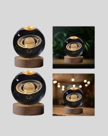 Resim 3d Satürn Gravürlü Kristal Küre Dekoratif Led Işıklı Gece Lambası 