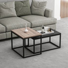 Resim Evim Leka Metal Ayaklı Modern Orta Sehpa - Kaman/Siyah 