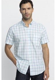 Resim Tudors Klasik Fit Kısa Kol Kareli Keten Erkek Beyaz Gömlek-27332-beyaz Beyaz 