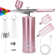 Resim Komple Hava Tabancası Seti ile Kompresör - Pembe Taşınabilir El Tipi Sprey Tabancası Seti, 0.3mm Nozul, USB Şarj Edilebilir, Boyama, Dövme, Tırnak Sanatı, Model Boyama, Makyaj için Fırçalar ve Aksesuarlar Dahil 