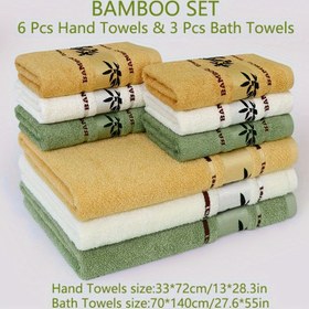 Resim Bambu Bliss 9 Parça Havlu Seti - %70 Bambu Lif, %30 Pamuk, Yumuşak ve Hızlı Kuruyan, 6 El Havlusu ve 3 Banyo Havlusu Dahil, Dikişli, Banyo ve Spor Salonu için, Yıkama Bezleri 