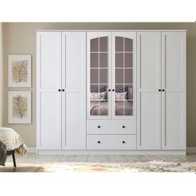 Resim Side Rose 6 Kapak 2 Çekmece Aynalı Mega Gardırop Beyaz 