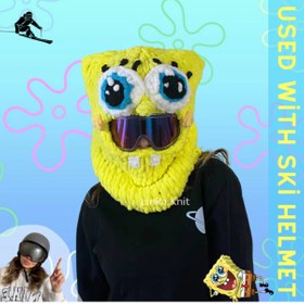 Resim Linka Knit El Yapımı SüngerBob Kayak Kaskı Maskesi, Kayak Maskesi, Kayak Kaskı Koruyucu Kılıf 