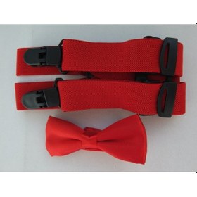 Resim Kırmızı Çocuk Papyonu & Kırmızı Çocuk Pantolon Askısı İkili Set Kırmızı 