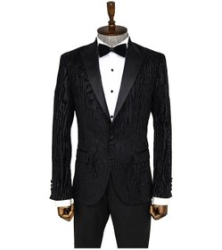 Resim Wessi Slim Fit Zebra Desen Erkek Smokin Ceketi - Siyah 