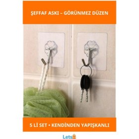 Resim Kendinden Yapışkanlı Şeffaf Çok Amaçlı Kanca 5'li Paket 1 Adet 