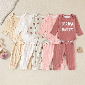 Resim 5 adet Sevimli Geometrik Baskılı Kız Uzun Kollu Set - Yumuşak Polyester, Yuvarlak Yaka, Düğme, Tüm Mevsimler İçin Rahat, Rahat Stil, Pembe, Beyaz ve Sarı Seçenekler, Rahat Giyim|Oyunlu Baskı|Polyester Kumaş, Dış Mekan İçin 