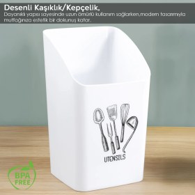 Resim 2'li Tezgah Üstü Kaşıklık - Mutfak Organizer Düzenleyici Kepçelik Kaşık Bıçak Standı Beyaz 