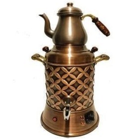 Resim Anka Elektrikli 2 Demlikli Bakır Semaver 