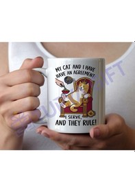 Resim Kedi Severlere Özel Espirili Tasarım Kupa My Cat And I Have An Agreement Beyaz 