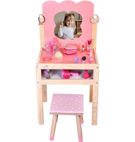 Resim Ahşap Çocuk Güzellik Makyaj Masası Tabüreli 