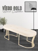 Resim Gazzini furniture Viego Gold Exclusive Bench Lüks Metal Gold Ayak, Chester Model Yatak Ucu Krem Puf 