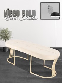 Resim Gazzini furniture Viego Gold Exclusive Bench Lüks Metal Gold Ayak, Chester Model Yatak Ucu Krem Puf 