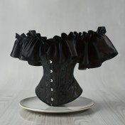 Resim Vintage Omuz Açık Korse Üst - Çiçek Desenli ve Fırfırlı Kol, Yüksek Sıkıştırma Karın Kontrol Şekillendirici Camisole, %90 Polyester %10 Elastan, Uniseks Zarif Özel Koleksiyon 