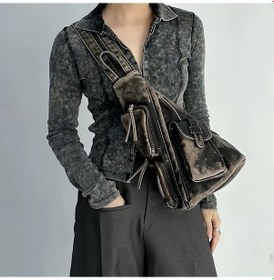 Resim Fochsia Retro Gri Vintage Motosiklet Sırt Çantası Çok Cepli Hafif Ayarlanabilir Kayış Retro Gri 